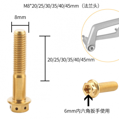 M8 * 20/25/30/35/40/45 titanium alloy flange screws for motorcycle modification brake calipers titanium screws
